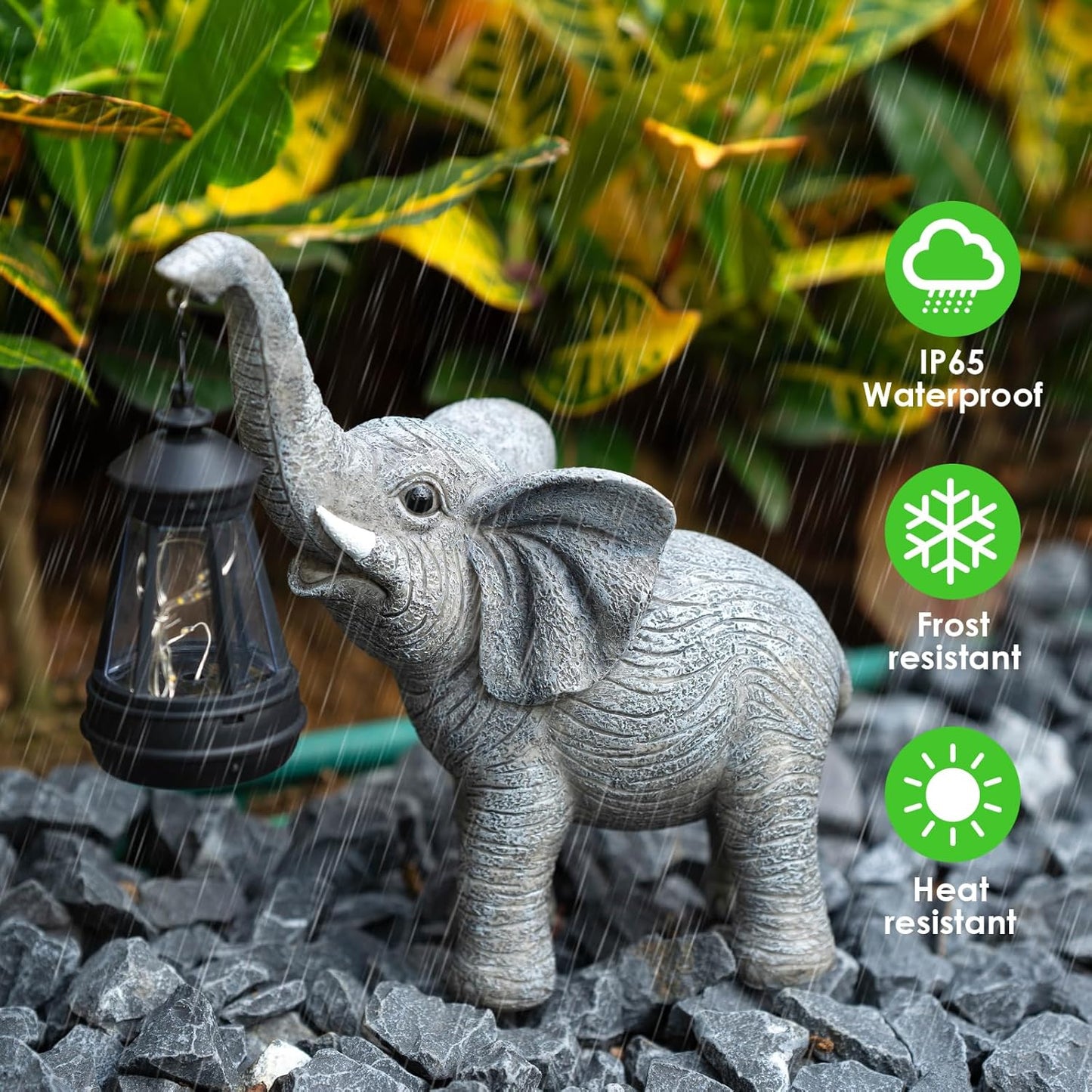 Solar Garden Statue Lights Elephants Figurine with Solar Lantern, Outdoor Yard Decorations for Patio Porch Home, Christmas Elephant Gifts for Women - Unique Housewarming Gifts