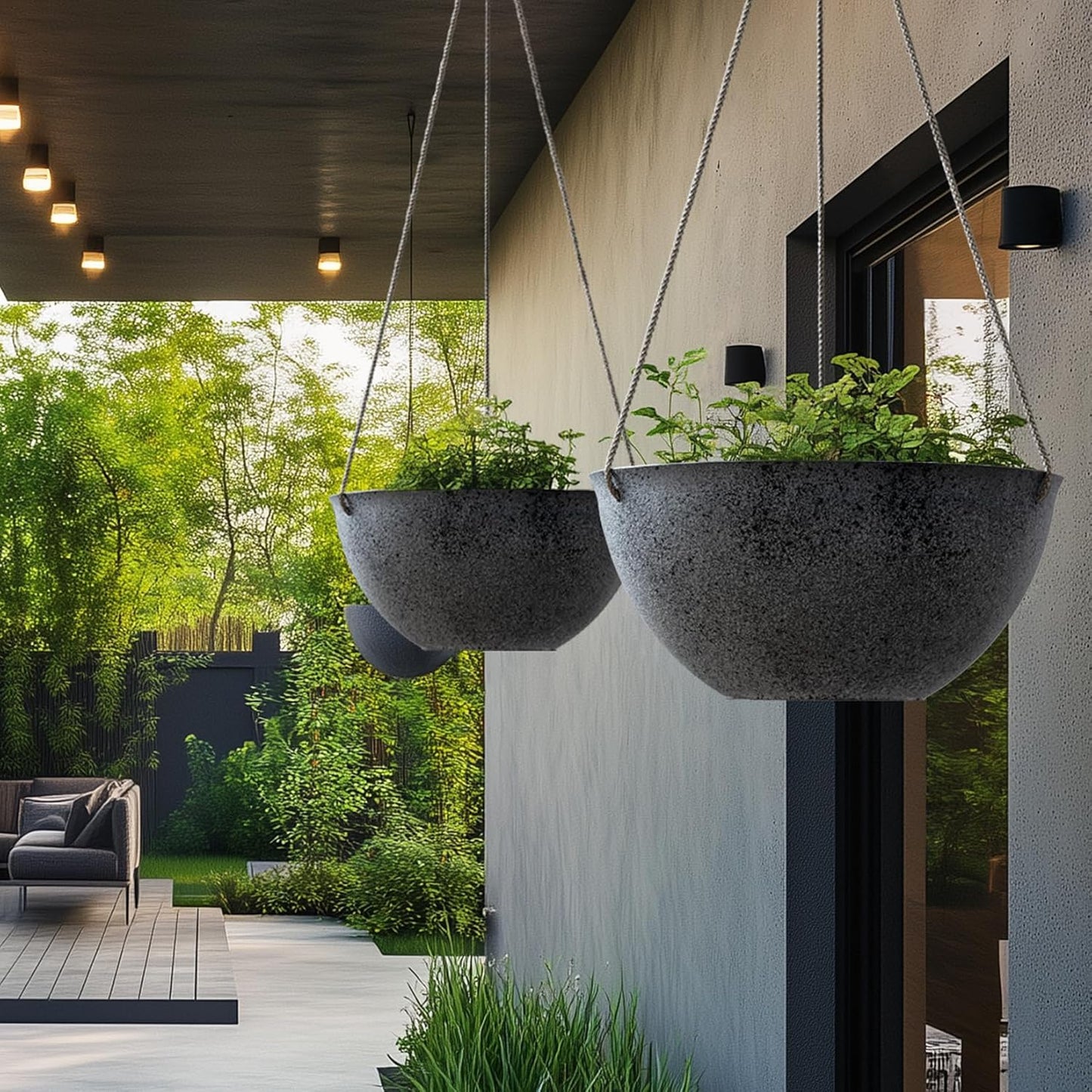 LA JOLIE MUSE Large Hanging Planters for Outdoor Plants - 13 Inch Hanging Flower Pots with Drainage Holes, Set of 2, Rock Grey
