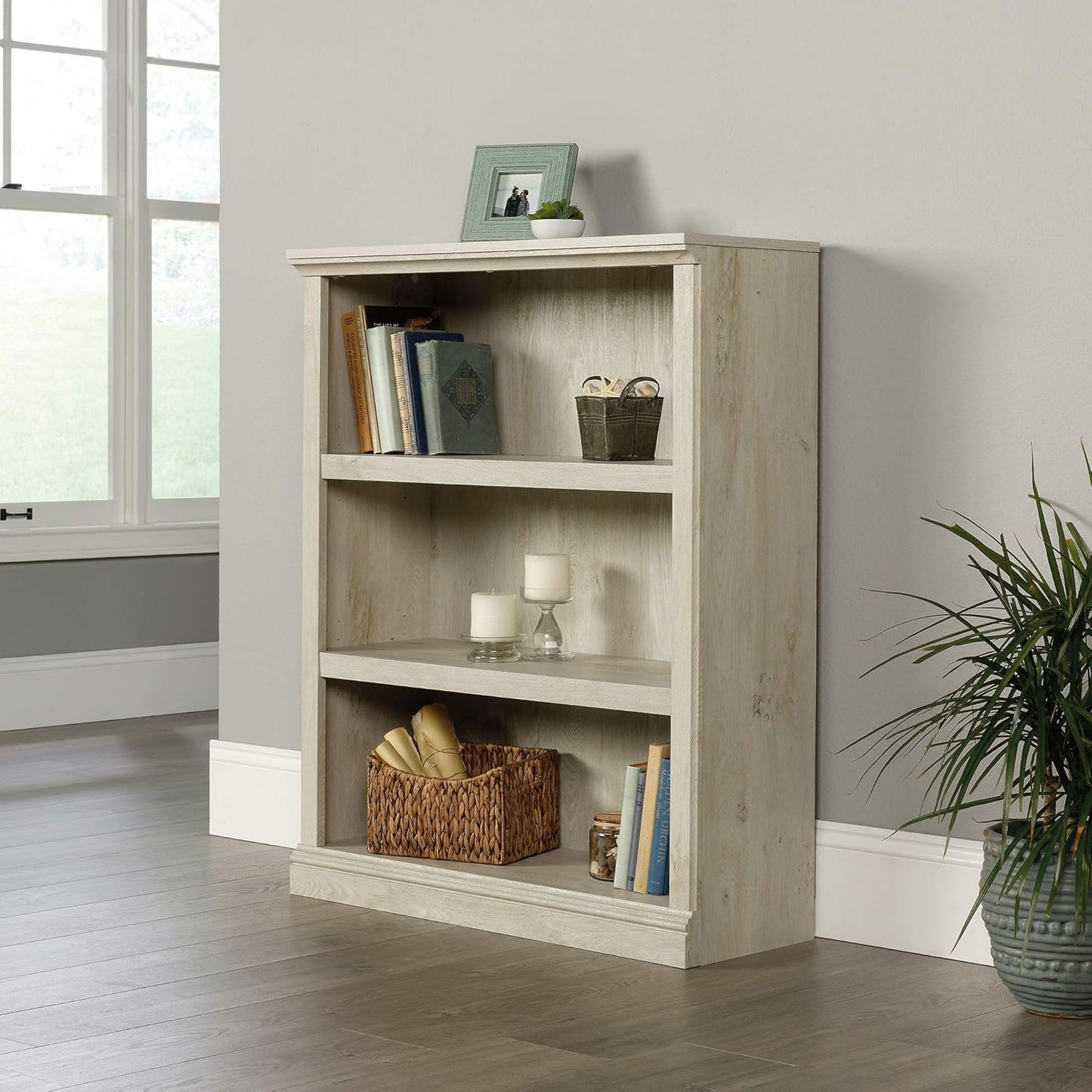 Sauder Miscellaneous Storage 3-Shelf Bookcase/ book shelf, Chalked Chestnut finish