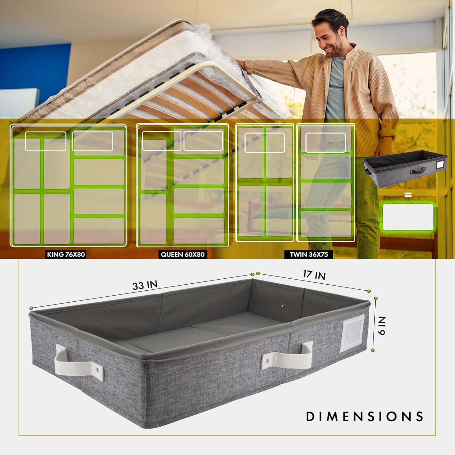 HOMELUX THEORY 2pc Under Bed Storage Containers, Bedroom Under the Bed Drawer Storage Organizer with Bins and Lids, Large Underbed Clothes Storage Box Ideal for Blanket, Fabric, & Shoes (LightGray)