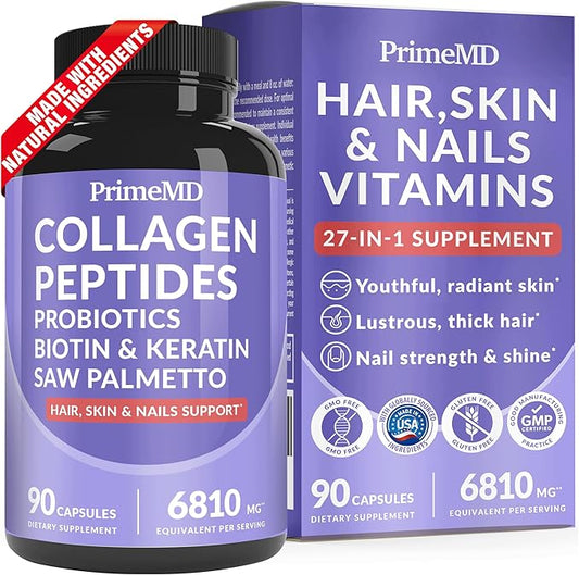 27-in-1 Hair Skin and Nails Vitamins (6180mg) w/Biotin 10000mcg - 90ct