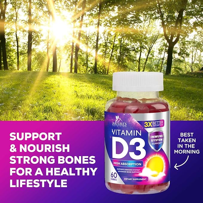 Vitamin D3 Gummy Vitamins Extra Strength 5000 IU (125 mcg) 60 Gummies