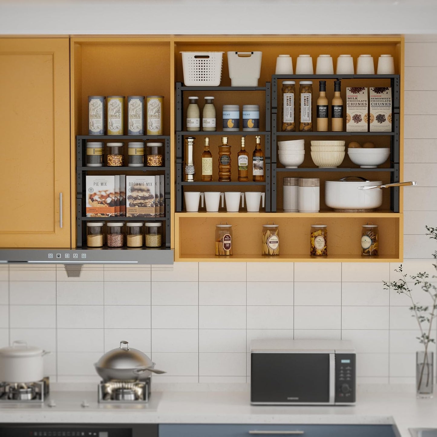 Expandable,Stackable Spice Rack,Seasoning Organizer and Storage,Spices Jar Racks for Cabinet,Countertop, Metal Pantry, Cupboard,Laundry Storages,Heavy Duty(1 Pack/Large/Black)