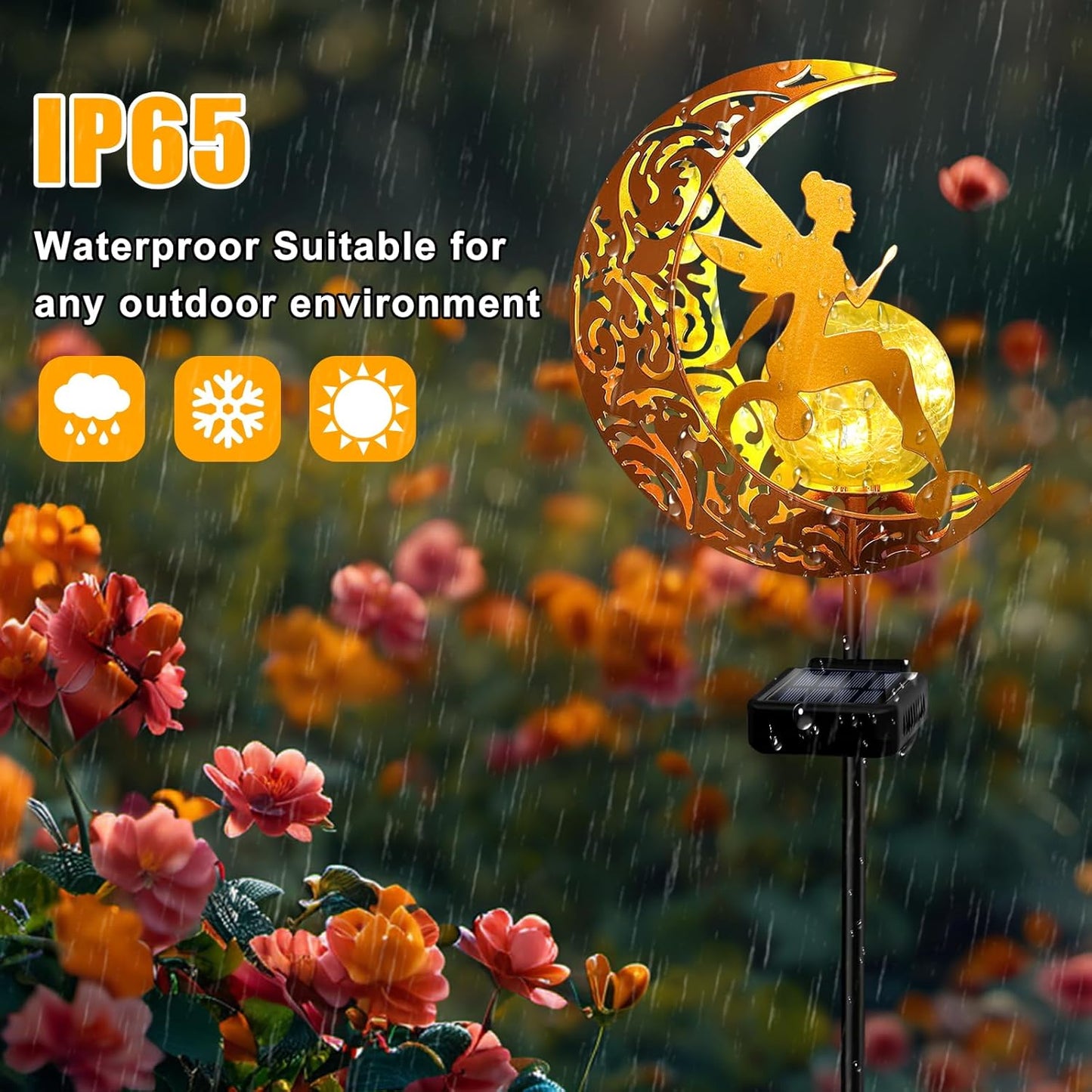 YJFWAL Garden Solar Lights Pathway Stake Lights Moon Fairy Glass Globe with Angel Decor, Gifts for Mom Grandma Friends, Outdoor Decor Light Waterproof for Walkway, Yard, Patio or Garden (Warm White)