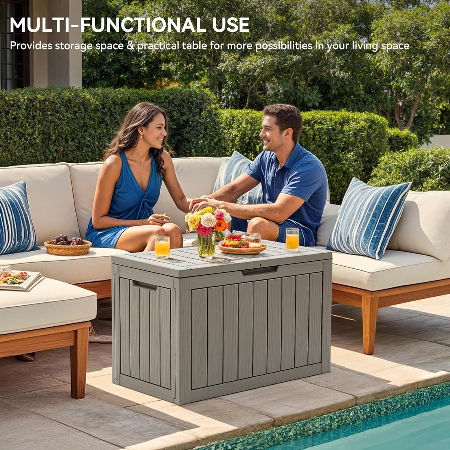 YITAHOME 45 Gallon Deck Box, Outdoor Storage Box for Patio Cushions, Outdoor Tools, Gardening Tools, Sports Equipment, and Throw Pillows, Lockable and Waterproof, Brown