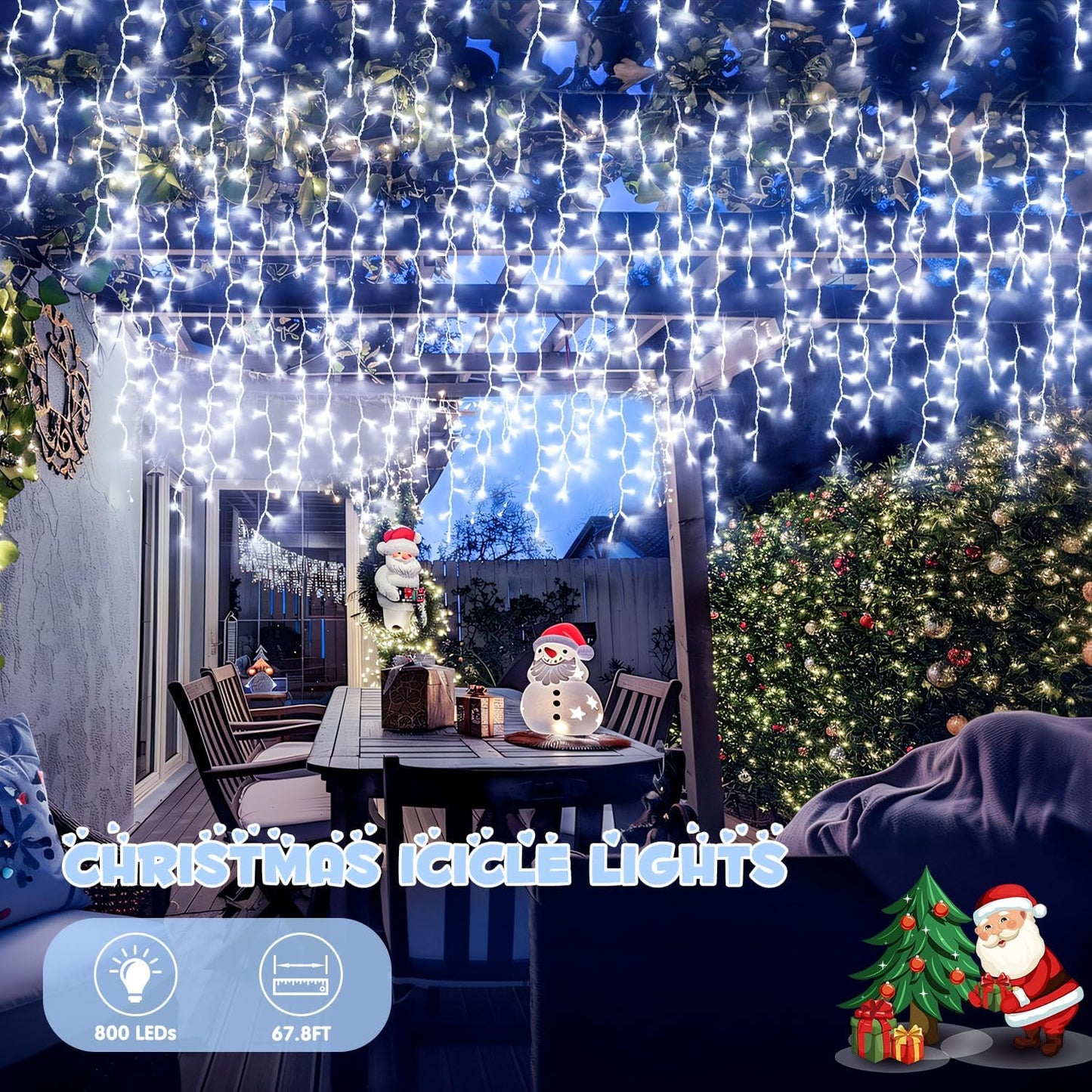 JMEXSUSS Christmas Icicle Lights for Outside: 800 LED White Icicle Lights Outdoor Waterproof - White Christmas String Lights for House Wedding Party Christmas Decoration