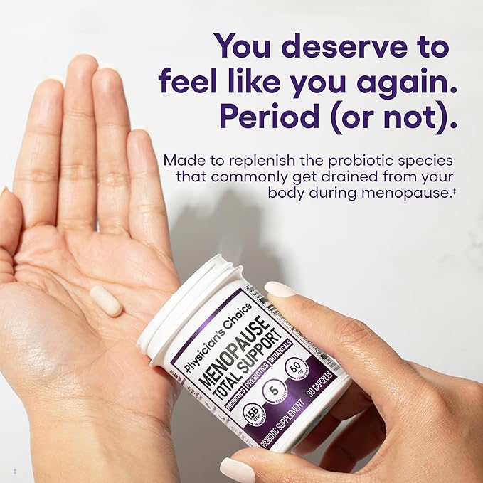 Physician's CHOICE Menopause Probiotic Supplement for Women - Supports Hormone Balance, Hot Flashes, Night Sweats, Weight Management, Bloating & Gut Health - with Black Cohosh, Resveratrol+ - 60ct