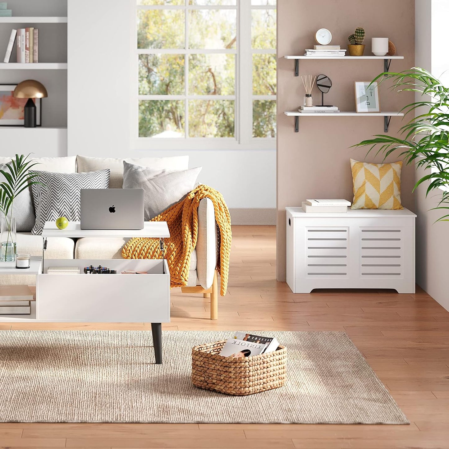 DINZI LVJ Long Wall Shelves, 31.5 x 7.9 x 6.1 Inches, Set of 2 White Floating Shelves, Easy-to-Install, Large Storage Ledges with Sturdy Metal Brackets for Living Room, Bathroom, Bedroom, Kitchen