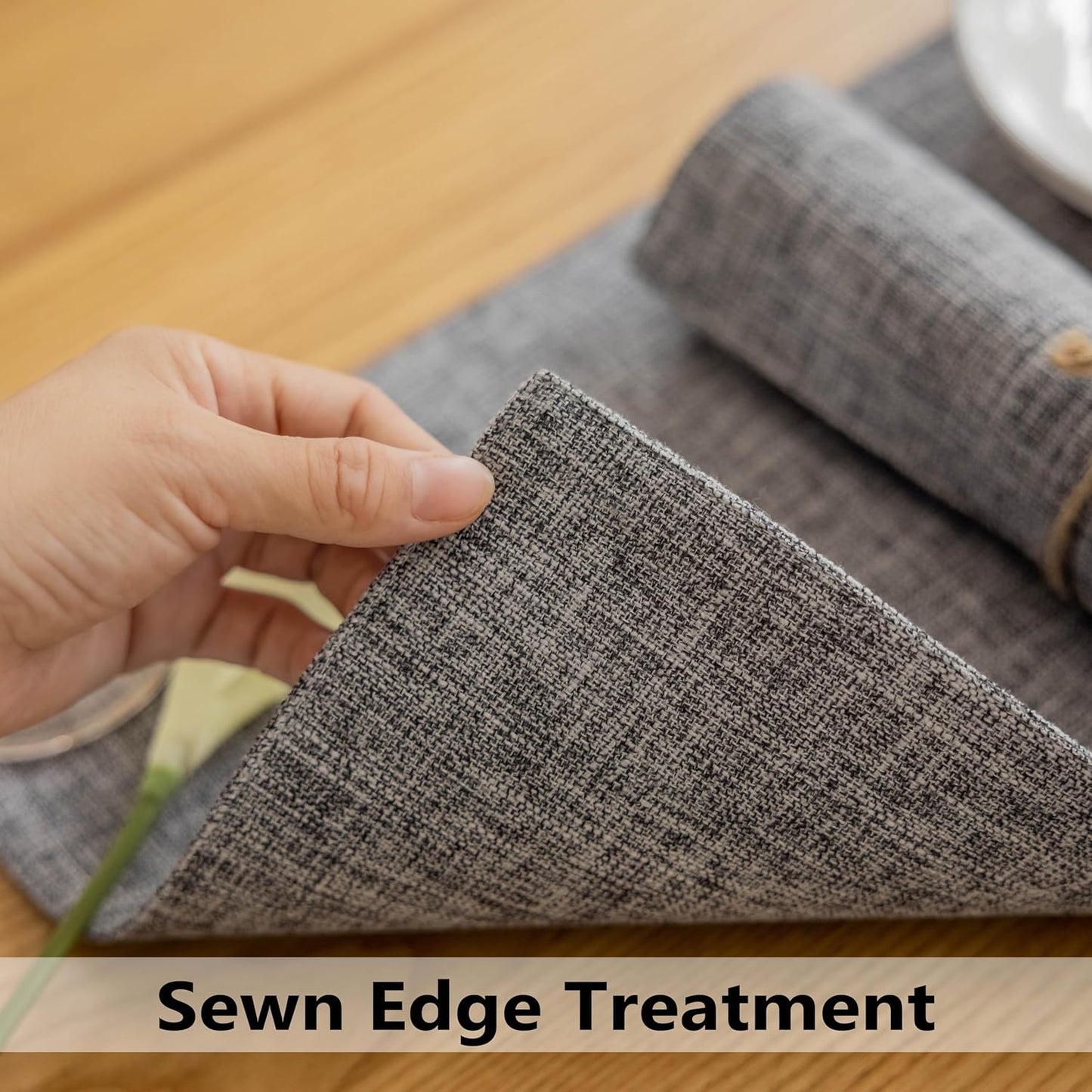 Demetex Grey Textured Linen Placemats Set of 8 Classic Place Mats Heat Resistant Cloth Table Placemat for Dinner Gathering Buffet, 13x19 inch, Ash Grey