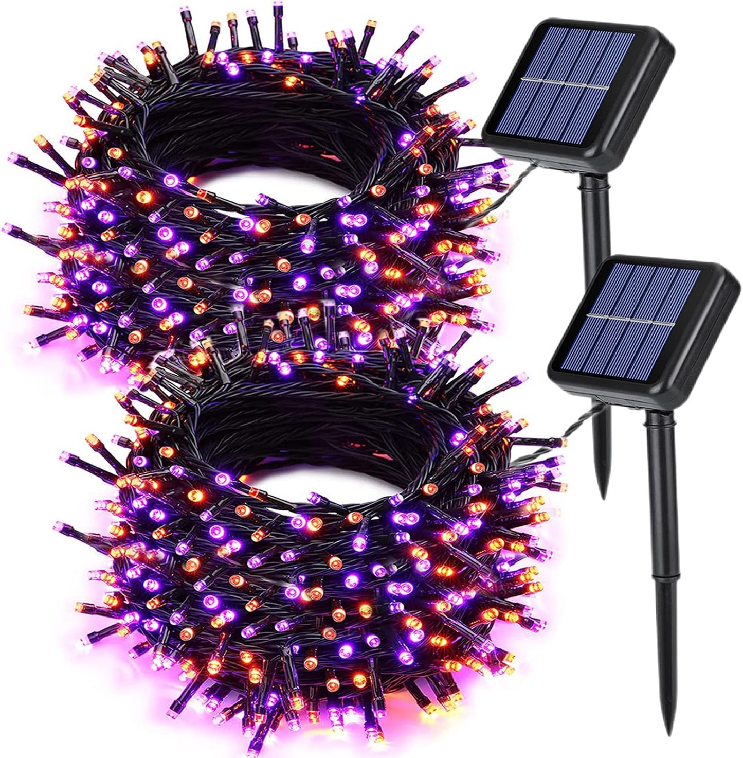 Joomer 2 Pack Orange Purple Halloween Solar String Lights Total 144 FT 400 LED 8 Modes Waterproof Solar Halloween Lights Outdoor for Halloween Decorations