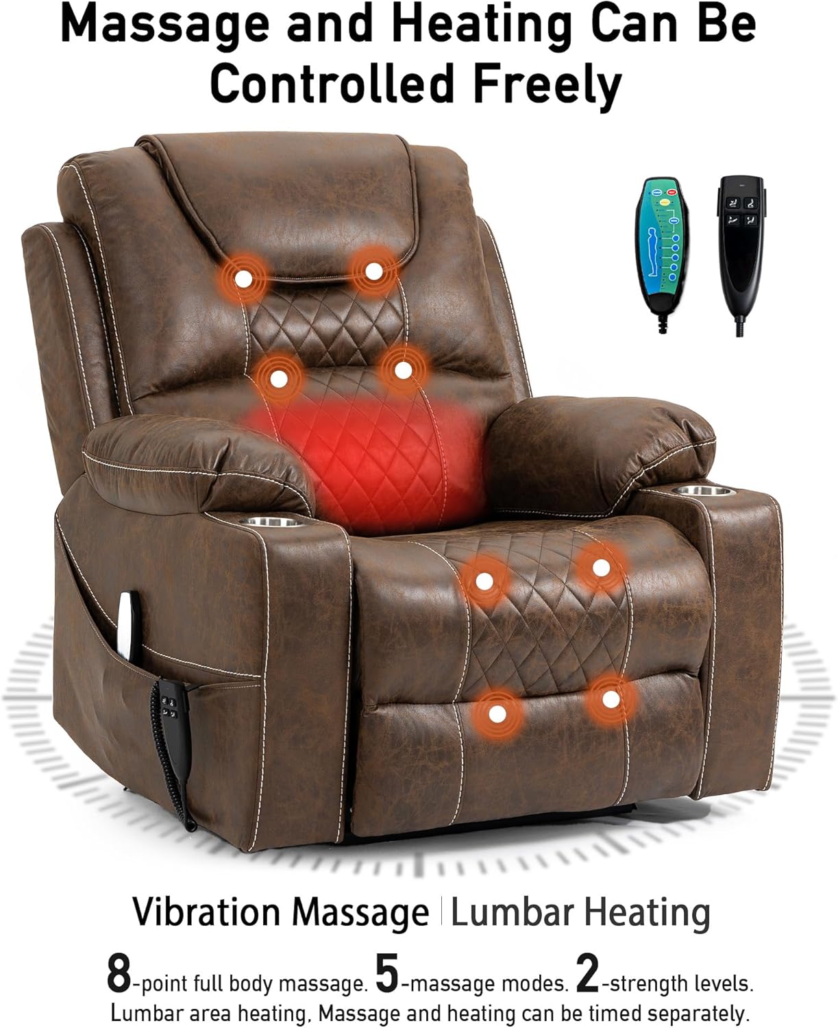 Large Power Lift Chairs Recliners for Elderly with Heated and Massage, Upgraded Dual Motor Lay Flat Recliners, 25in Extra Wide Seat, Cup Holder, Side Pocket…, Brown/Breathing Leather