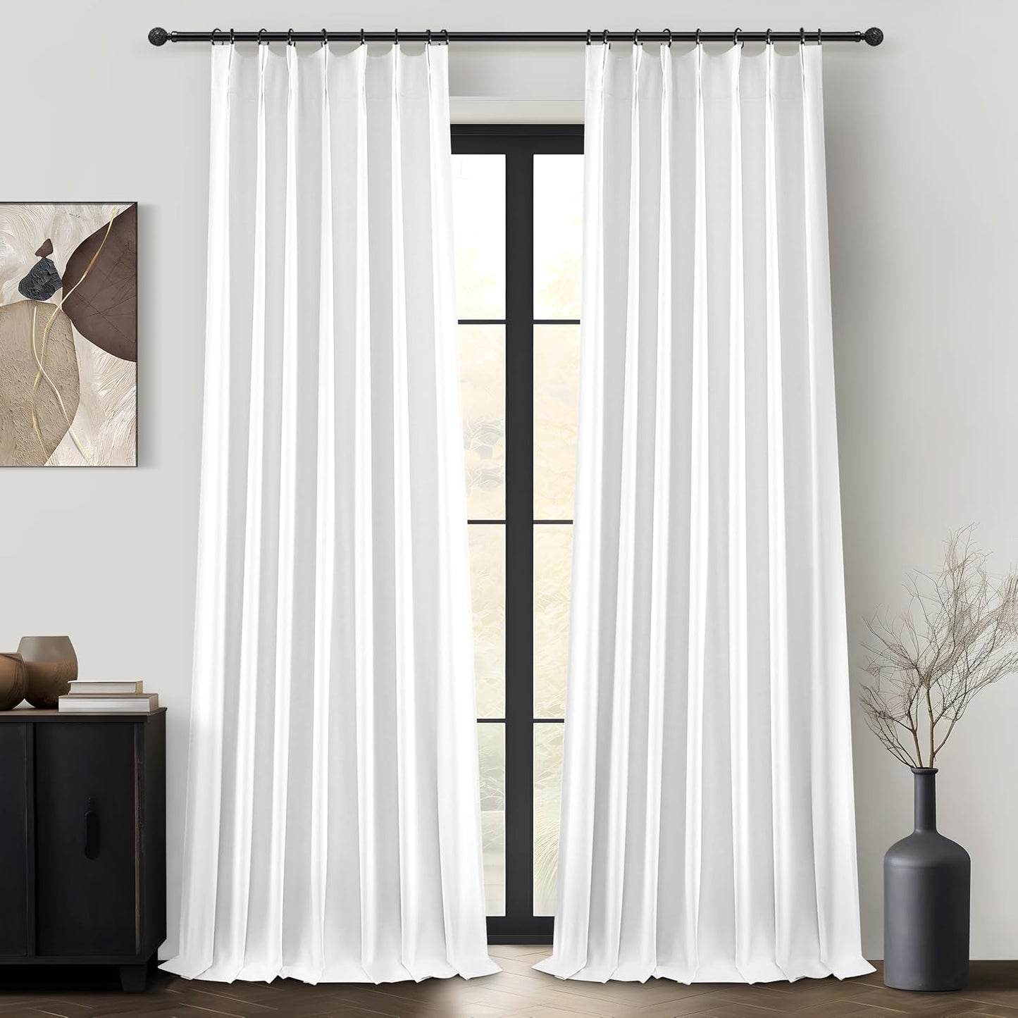 Pure Long White Blackout Curtains 102 Inches Long for Bedroom 2 Panels Set, Lush Pinch Pleated Linen Window Drape Noise Cancelling Privacy Decor Curtains for Room Divider 40" Wx102 L Burg