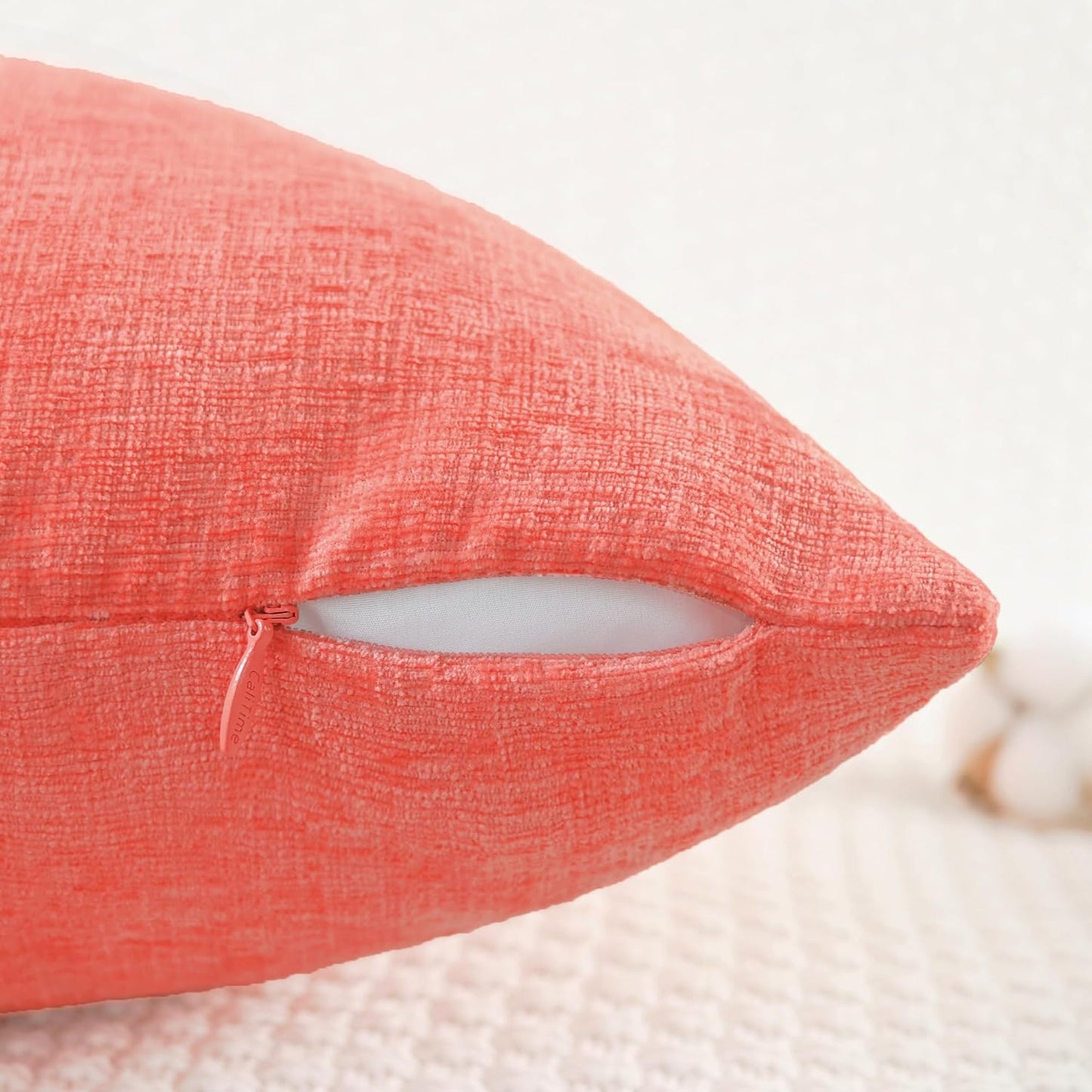 CaliTime Throw Pillow Covers Decorative 26 X 26 Inches Pack of 2 Cozy Chenille Cushion Cases for Couch Sofa Bed Living Room Home Living Coral