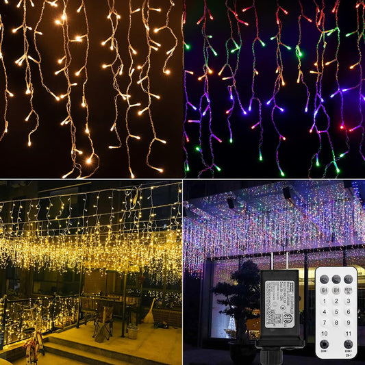 Icicle Lights Outdoor, 40Ft. 432 LED Color Changing Christmas Lights with 81 Drops, Dimmable Twinkle Fairy with Remote and Timer, for House, Warm and Multicolor