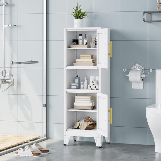 47.24" H Metal Narrow Bathroom Storage Cabinet Pantry Storage Cabinet, 2 Adjustable Shelves for Kitchen, Home Office, Living Room, Dinning Room (White)