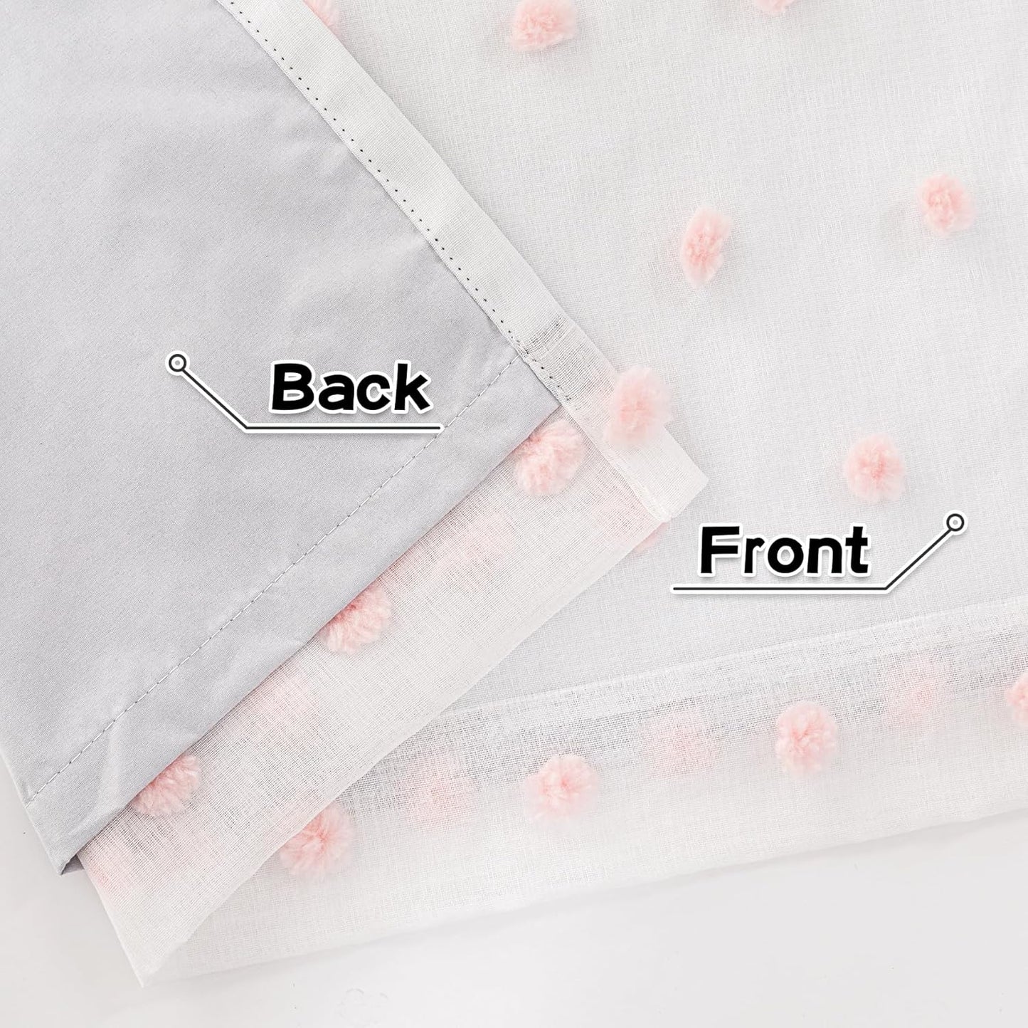 MYSKY HOME 100% Blackout Curtains for Girls Bedroom 95 Inch Long Total Light Blocking Curtains for Living Room 2 Panels Grommet Sliding Door Room Darkening Drapes with Pink Pom Pom Sheer 52 x 95 Inch