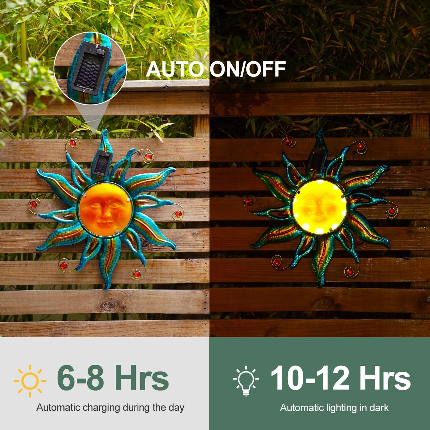 Goodeco Solar Sun Face Wall Art – Metal Outdoor Wall Decor with Solar LED Lights for Garden & Patio - Weather Resistant, Smiling Sun Face Design (18 inch, Blue)