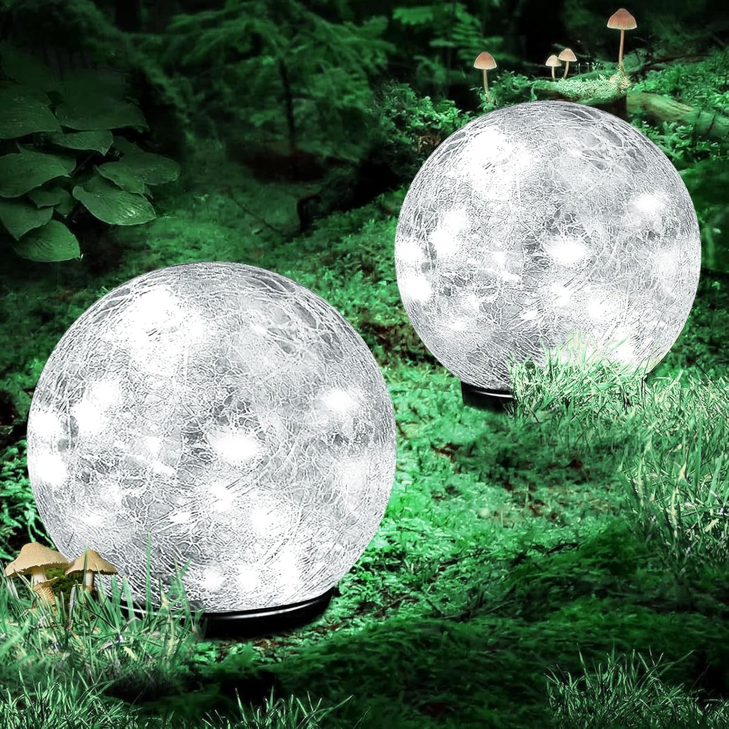 Garden Solar Ball Lights Outdoor Waterproof, 80 LED Cracked Glass Globe Solar Power Ground Lights for Path Yard Patio Lawn, Outdoor Decoration Landscape White (2 Pack 5.9'')