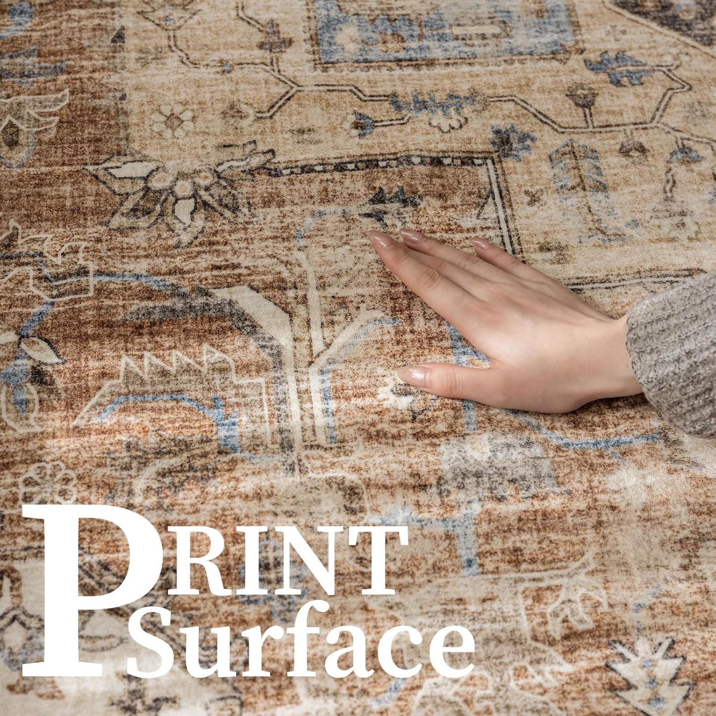 6'x9' Area Rug - Vintage Persian Medallion Design Low-Pile Faux Wool Rug, Non-Slip Backing, Machine Washable, for Living Room, Dining Room, Bedroom (Brick Red)