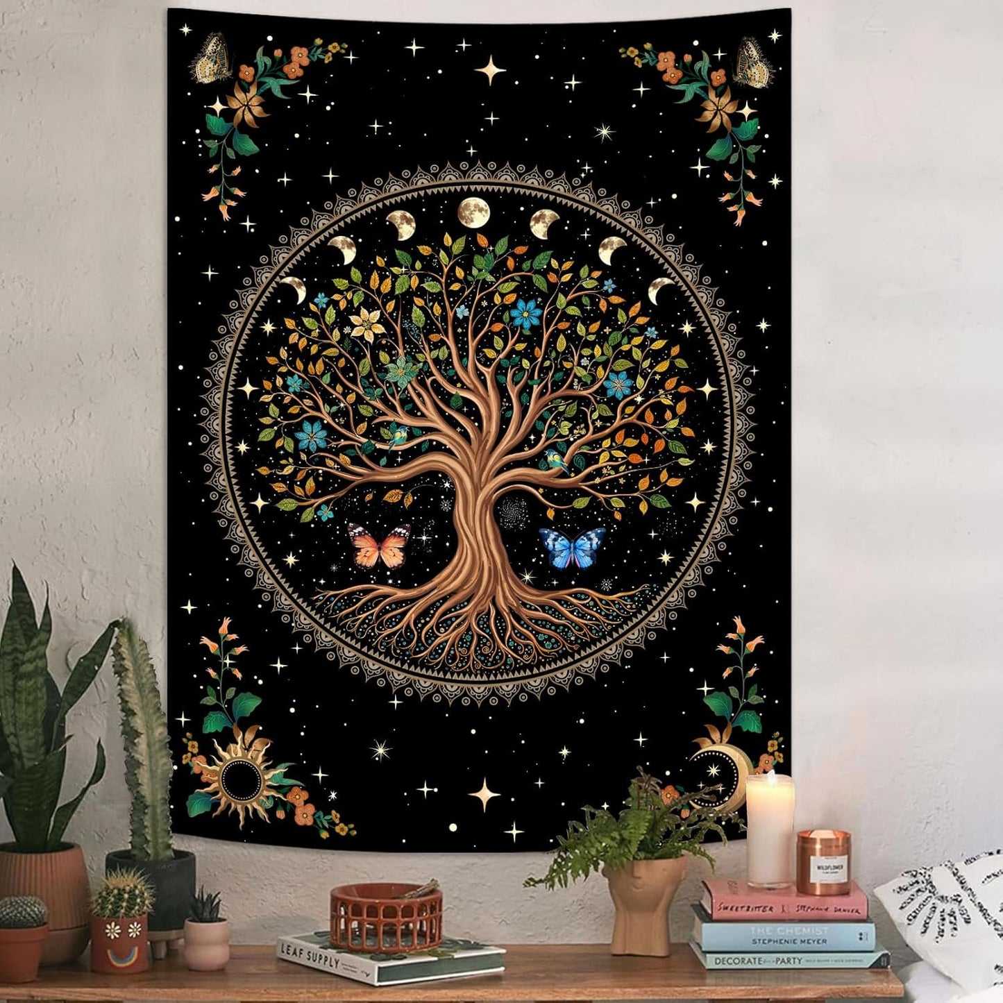 Lunerfex Tree of Life Tapestry Moon Phase Wall Tapestry, Green Tapestries for Bedroom Ceiling Tapestries Wall Hanging for Bedroom Living Room Decor Tree-4 44"x60"