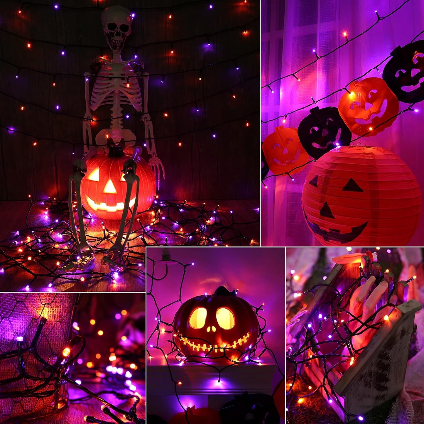 Joomer 2 Pack Orange Purple Halloween Solar String Lights Total 144 FT 400 LED 8 Modes Waterproof Solar Halloween Lights Outdoor for Halloween Decorations