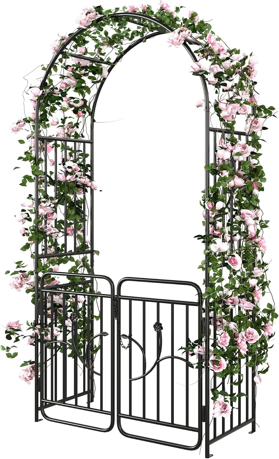 YITAHOME Metal Garden Arbor with Gate, Garden Arch for Climbing Plants Outdoor, Wedding Arches for Ceremony, Black Garden Archway for Backyard, Lawn and Patio