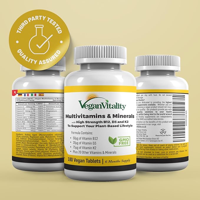 Vegan Multivitamins & Minerals for Women B12, D3 D3 & K2. 180 180 Multivitamin 6 Months