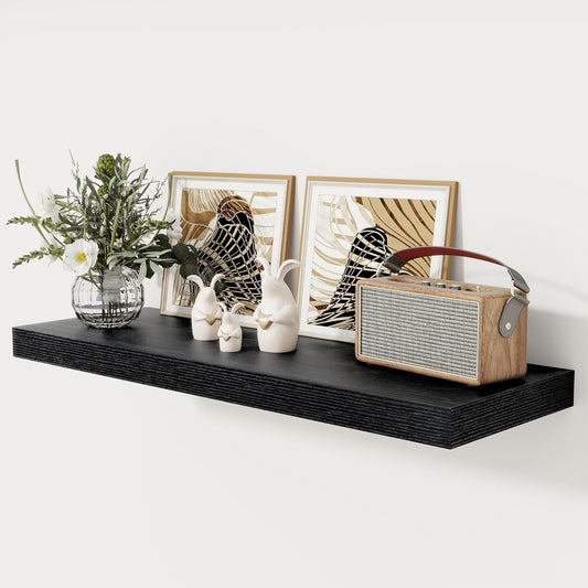 Black Floating Shelves 36 Inch Long, 12 Inch Deep Floating Shelves for Wall, 36 x 12 Shelves for Wall Storage & Display, 2" Thick Floating Shelf for Bathroom, Living Room, Bedroom, Set of 1