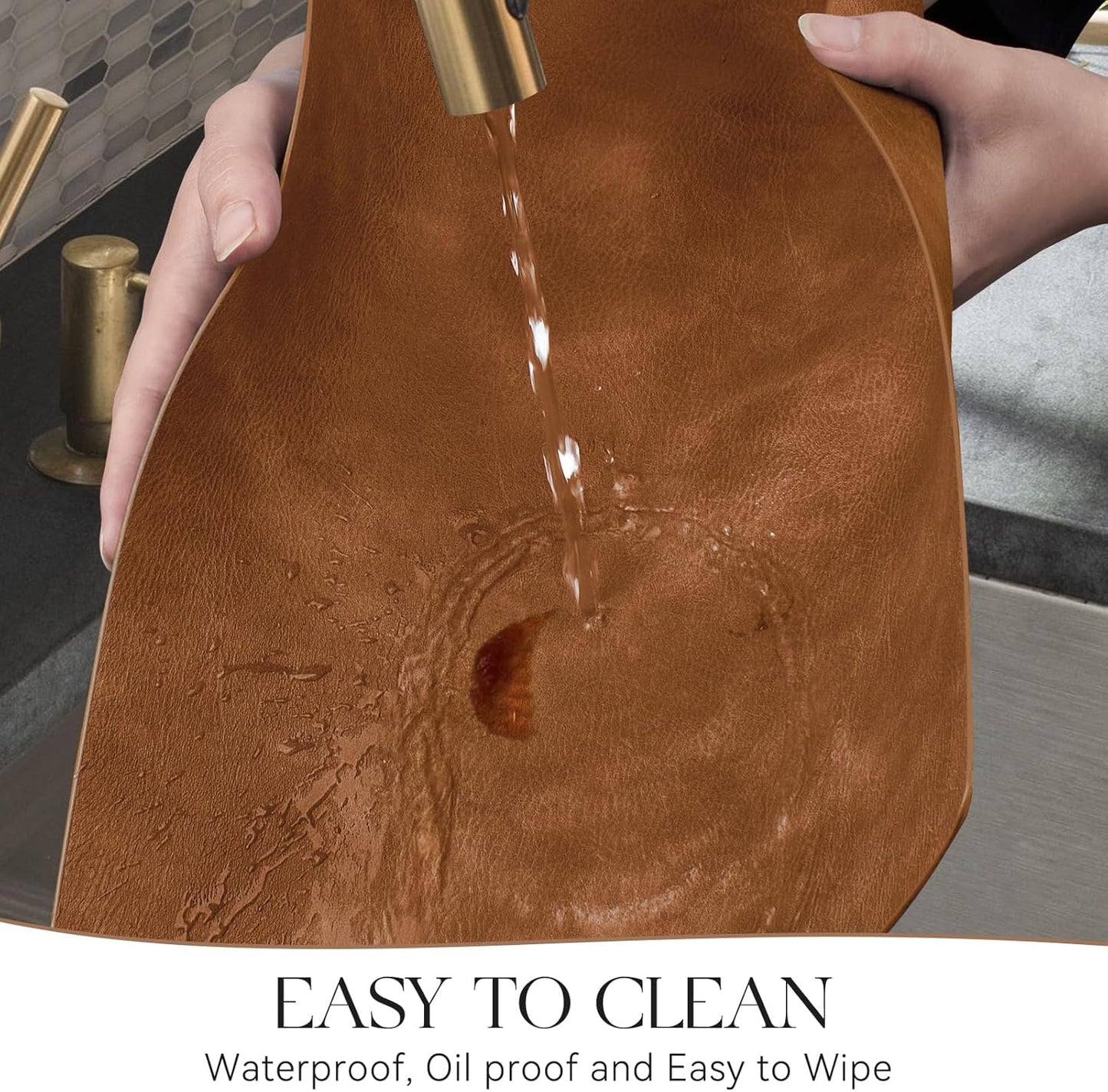 MOSAYT Vinyl Placemats Set of 4-12 X 17 Inch - Fall Faux Leather 100% Waterproof Oil-Proof Wipeable PU Place Mats, Heat Resistant Reversible Table Mats for Kitchen, Dining, Outdoor (Reddish Brown)