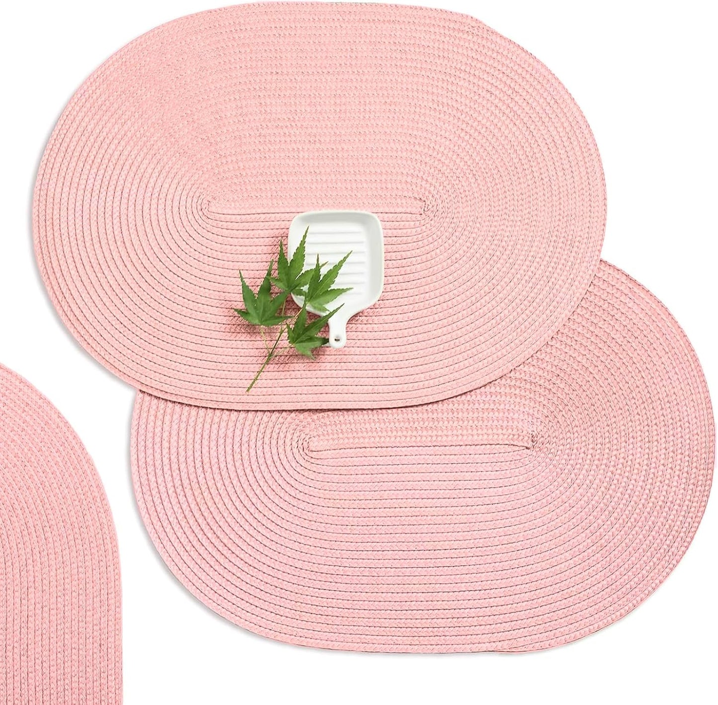 AHHFSMEI Placemats Set of 6 for Dining Table Washable Woven Vinyl Non-Slip 18x12 inches Placemat Heat-Resistant Durable Table Mats for Dining Table Easy to Clean(Pink)