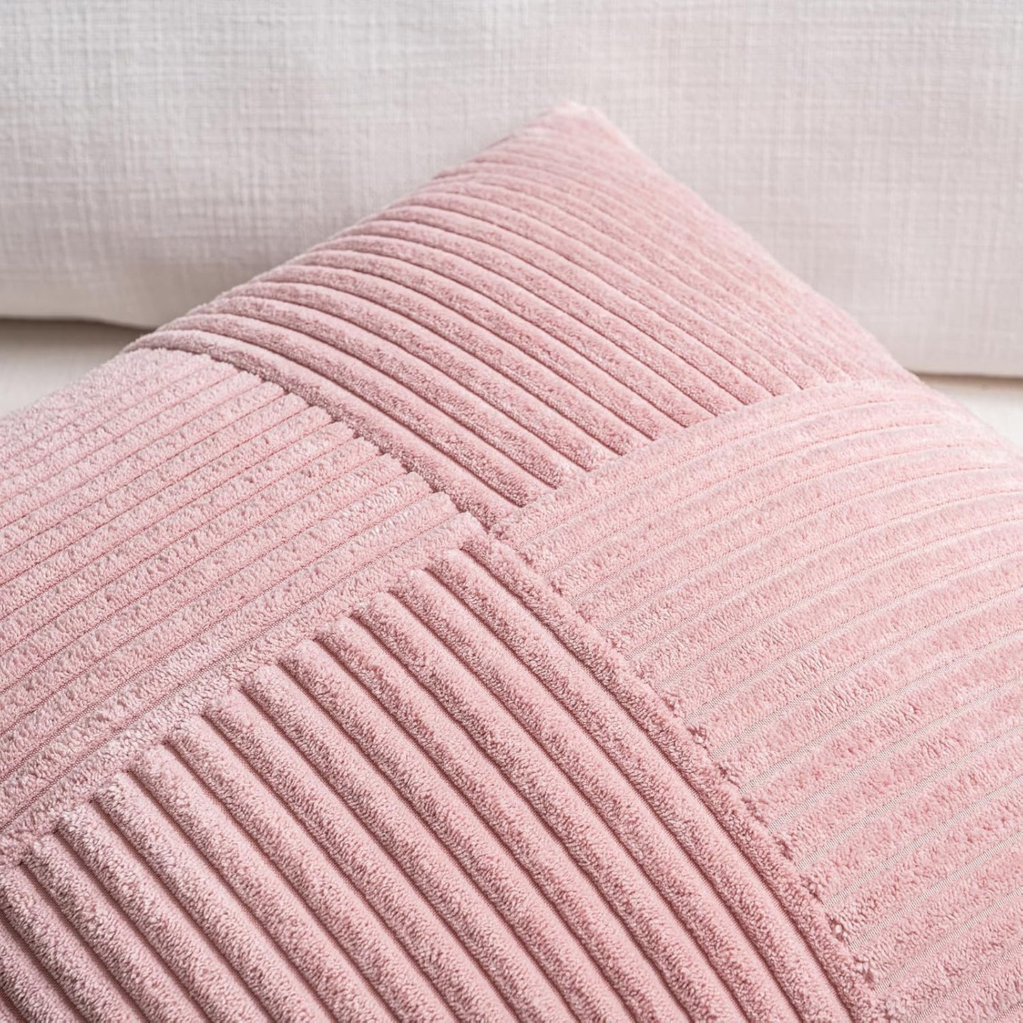 Fancy Homi 2 Packs Blush Pink Lumbar Decorative Throw Pillow Covers 12x20 Inch for Living Room Couch Bed, Rustic Farmhouse Boho Home Decor, Soft Striped Corduroy Rectangle Accent Cushion Case 30x50 cm