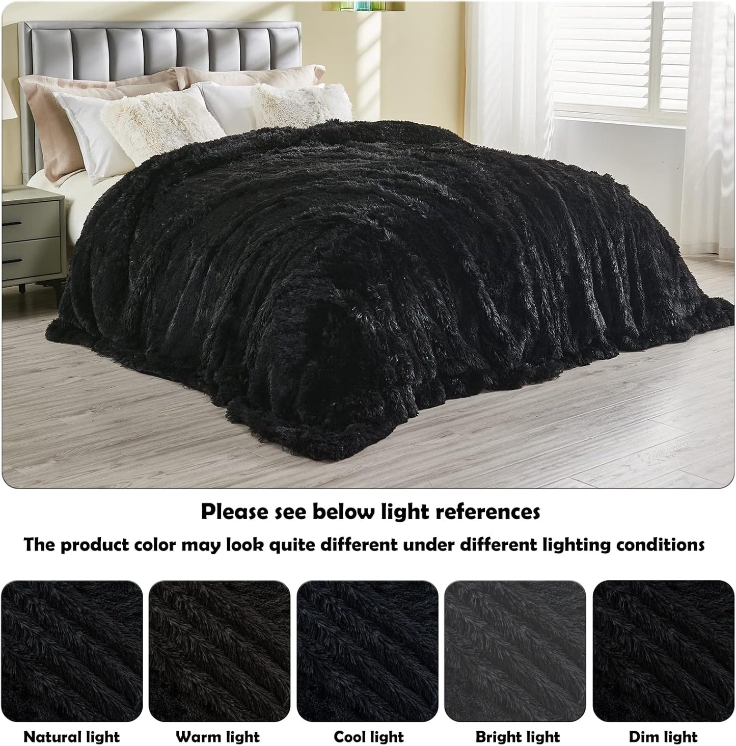 GONAAP Fuzzy Faux Fur Throw Blanket Black Super Soft Cozy Plush Fuzzy Shaggy Blanket for Couch Sofa Bed (Black, Throw(50"x60"))