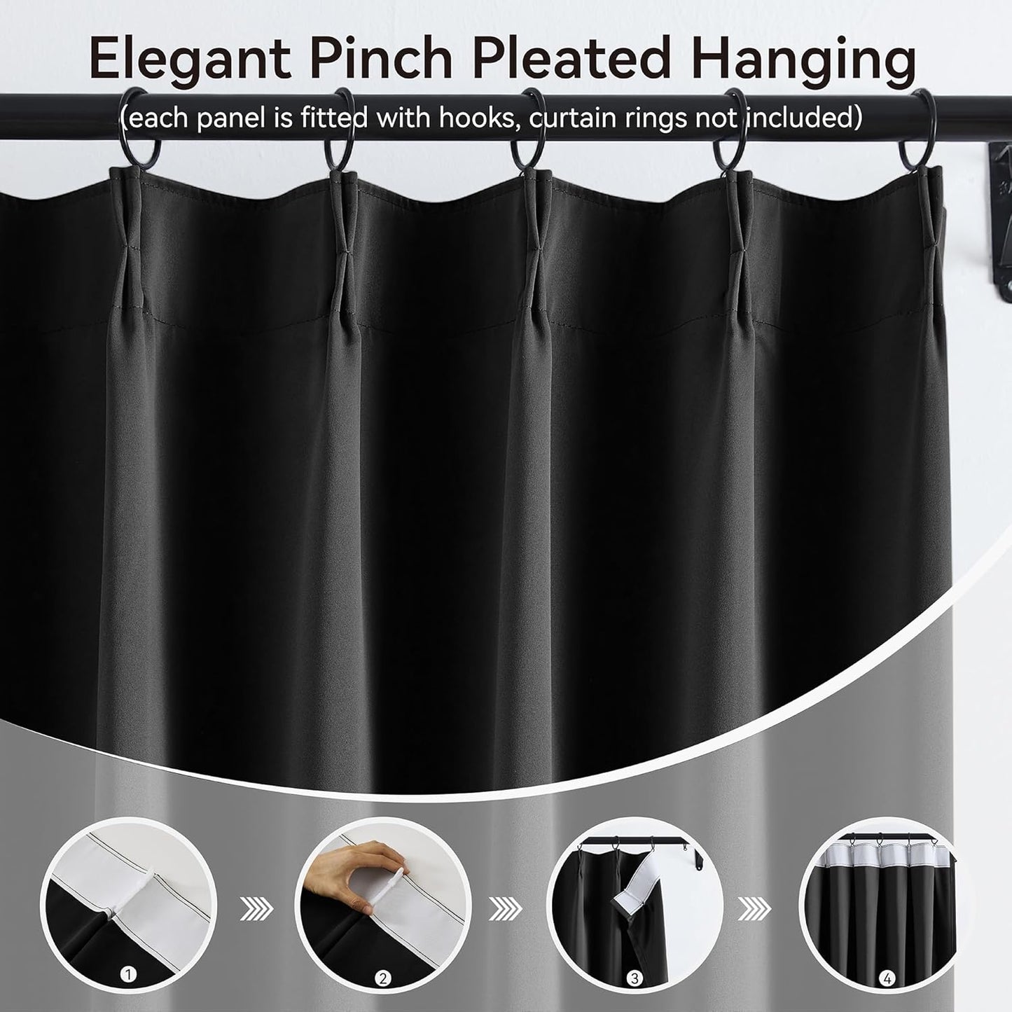 KangBang Pinch Pleated Blackout Curtains 84 Inch Long 2 Panels for Bedroom Living Room, Thermal Insulated Energy Saving Memory Trained Window Panels for Apartment Office,40Wx84L, Black