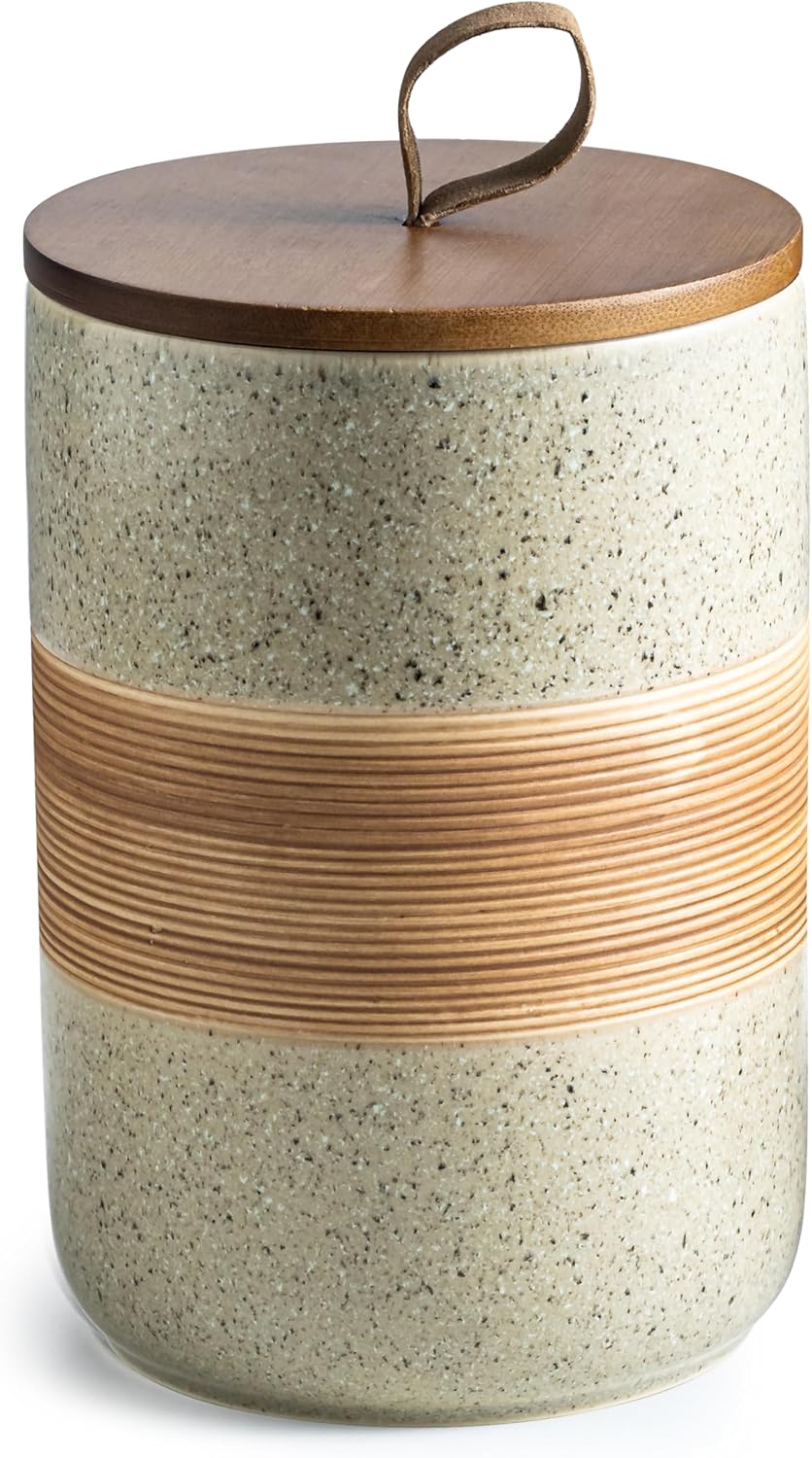 Large Storage Containers with Lids, Ceramic Coffee Container Kitchen Food Storage Jars for Spice Sugar Tea Bag, Stackable Decorative Jars for Counter, 61oz