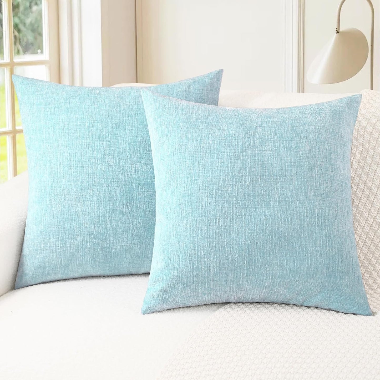 CaliTime Throw Pillow Covers Decorative 20 X 20 Inches Pack of 2 Cozy Chenille Cushion Cases for Couch Sofa Bed Living Room Home Light Blue Grey