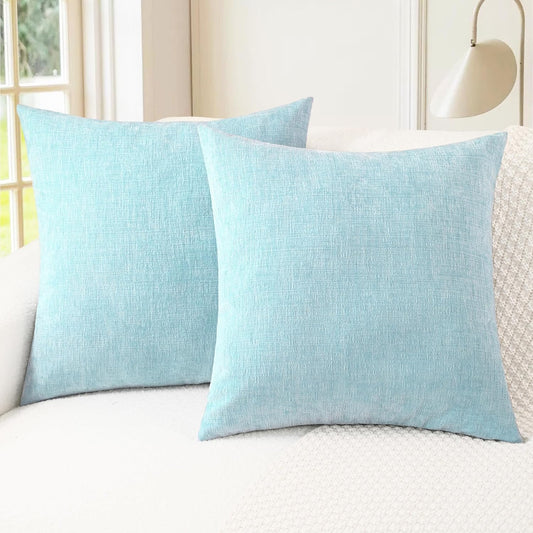 CaliTime Throw Pillow Covers Decorative 22 X 22 Inches Pack of 2 Cozy Chenille Cushion Cases for Couch Sofa Bed Living Room Home Light Blue Grey