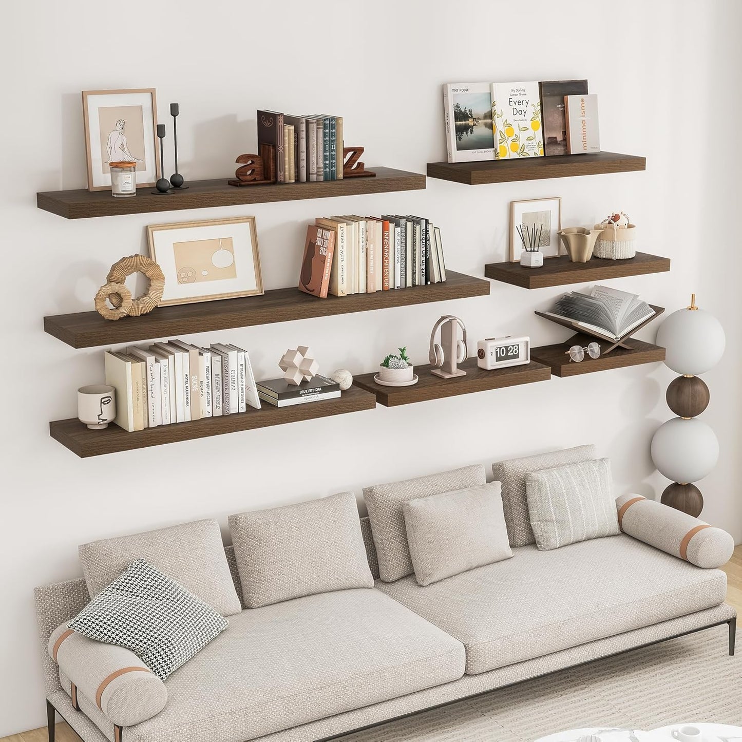 RICHFOCUS 48Inch Floating Shelves for Wall 1 Pack Shelves for Bedroom|Kitchen|Bathroom Wall Mounted Rustic Wood Floating Shelf with Invisible Brackets for Books|Storage|Decor, Walnut