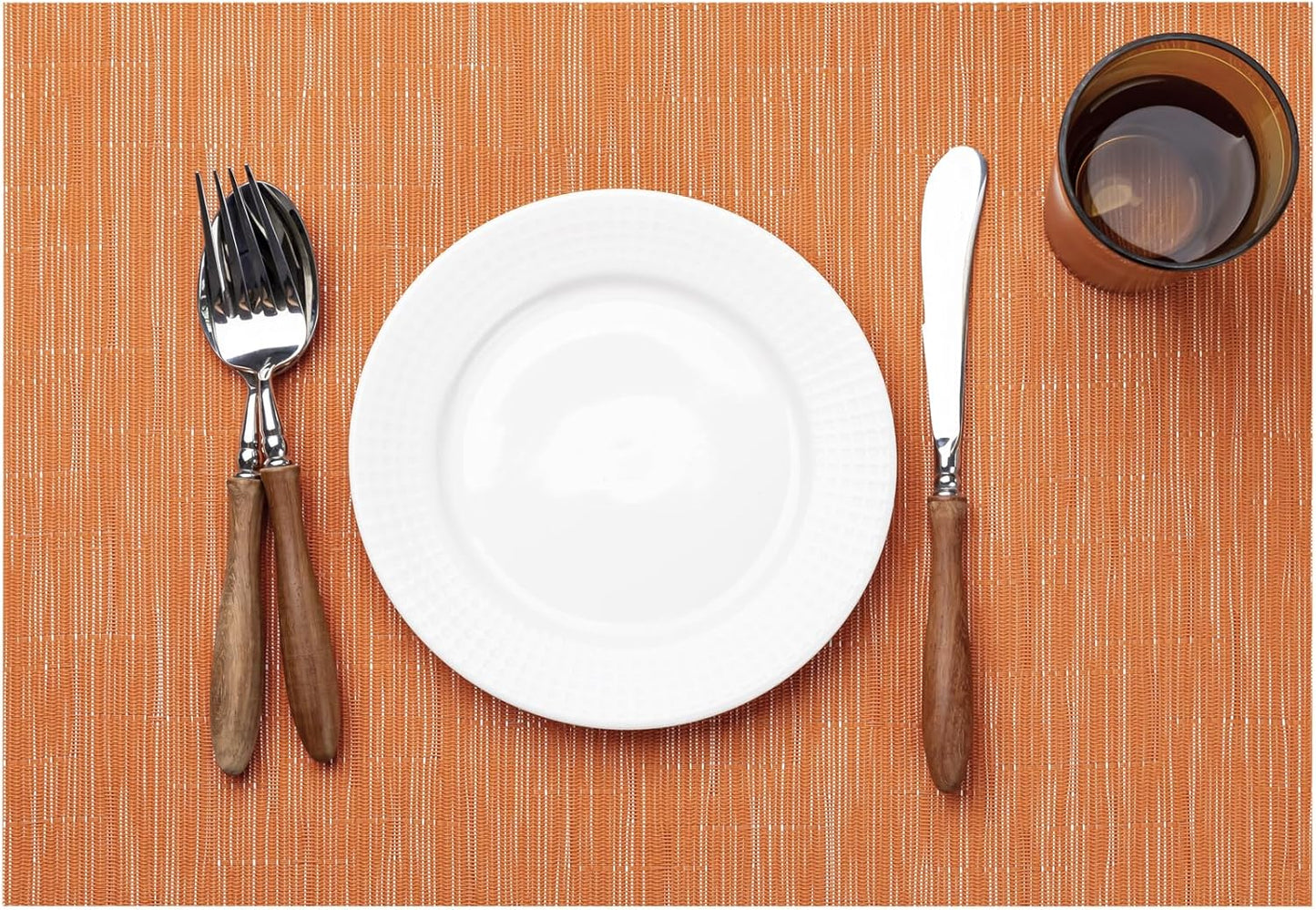 LEXMORE Placemats Set of 4 Vinyl/Plastic Woven Place Mats for Kitchen Table Indoor/Outdoor Washable Placemat Wipeable Dining Table Mats(Orange)