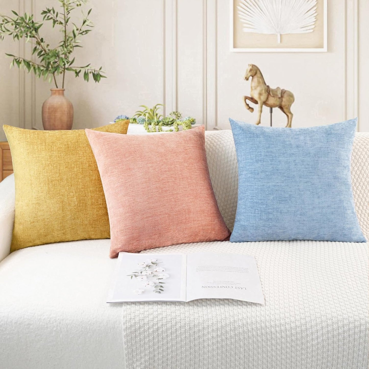 CaliTime Throw Pillow Covers Decorative 26 X 26 Inches Pack of 2 Cozy Chenille Cushion Cases for Couch Sofa Bed Living Room Home Gold