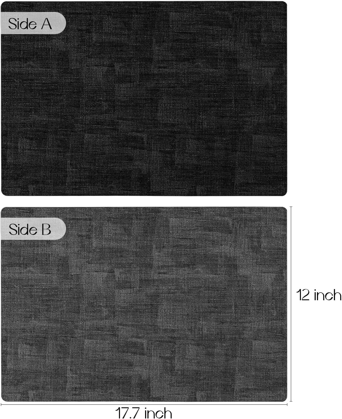 Romanstile Reversible Vinyl Placemats Set of 8, Faux Leather 100% Waterproof Oil-Proof Wipeable Place Mats, Heat Resistant Dual Sided Table Mats for Kitchen/Dining/Party (Grey Black, 12 x 17 Inch)