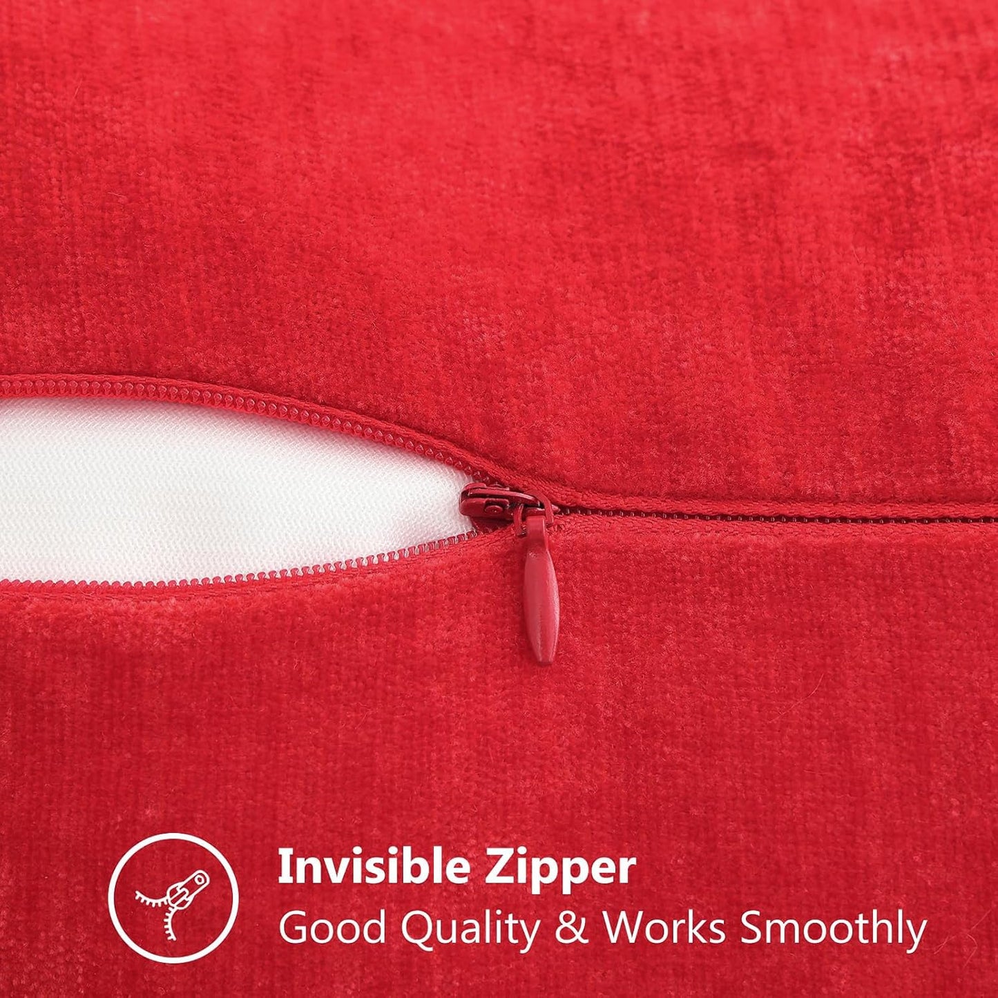 decorUhome Chenille Soft Throw Pillow Covers 20x20 Set of 2, Farmhouse Velvet Neutral Decorative Euro Pillow Covers with Stitched Edge for Couch Sofa Bed Home Decor, Red