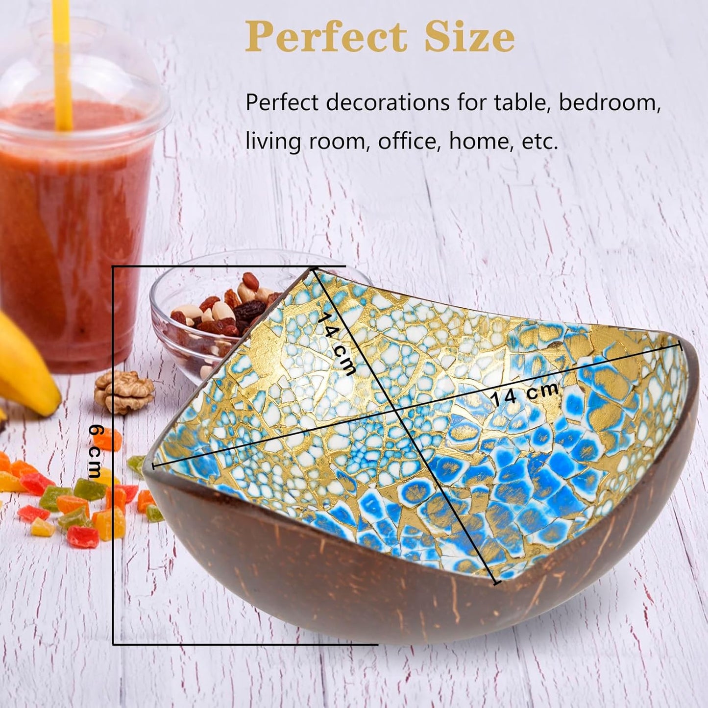 Coconut Bowls Decorative Candy Dish - Heart Acai Bowl, Natural Wooden Candy Dish, Key Bowl Holder for Entryway Table, Yogurt Smoothie Nuts Dessert Container, Rice Fruits Dry Snack Storage Shell Bowls