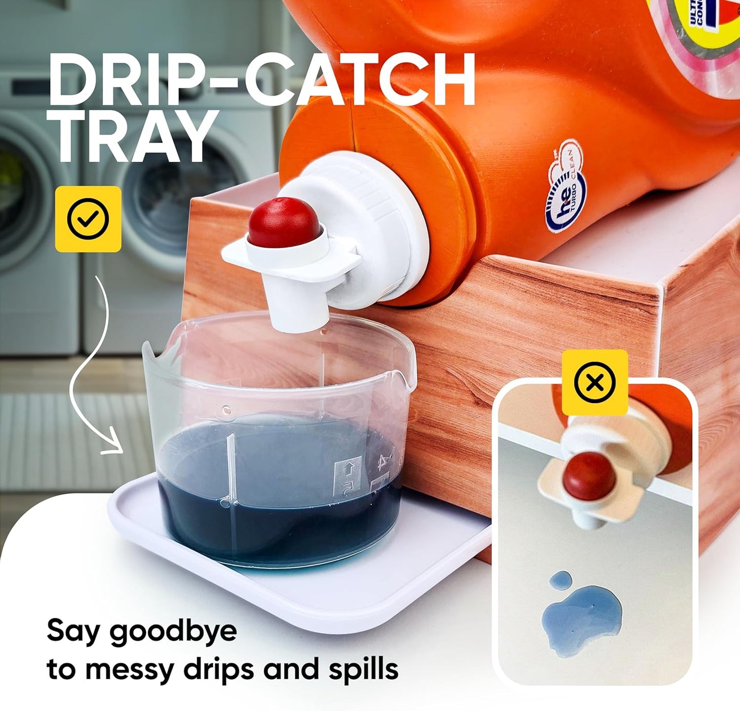 Skywin Laundry Room Organizer and Drip Tray - Soap Cup Storage for Liquid Detergent Containers (Wood)