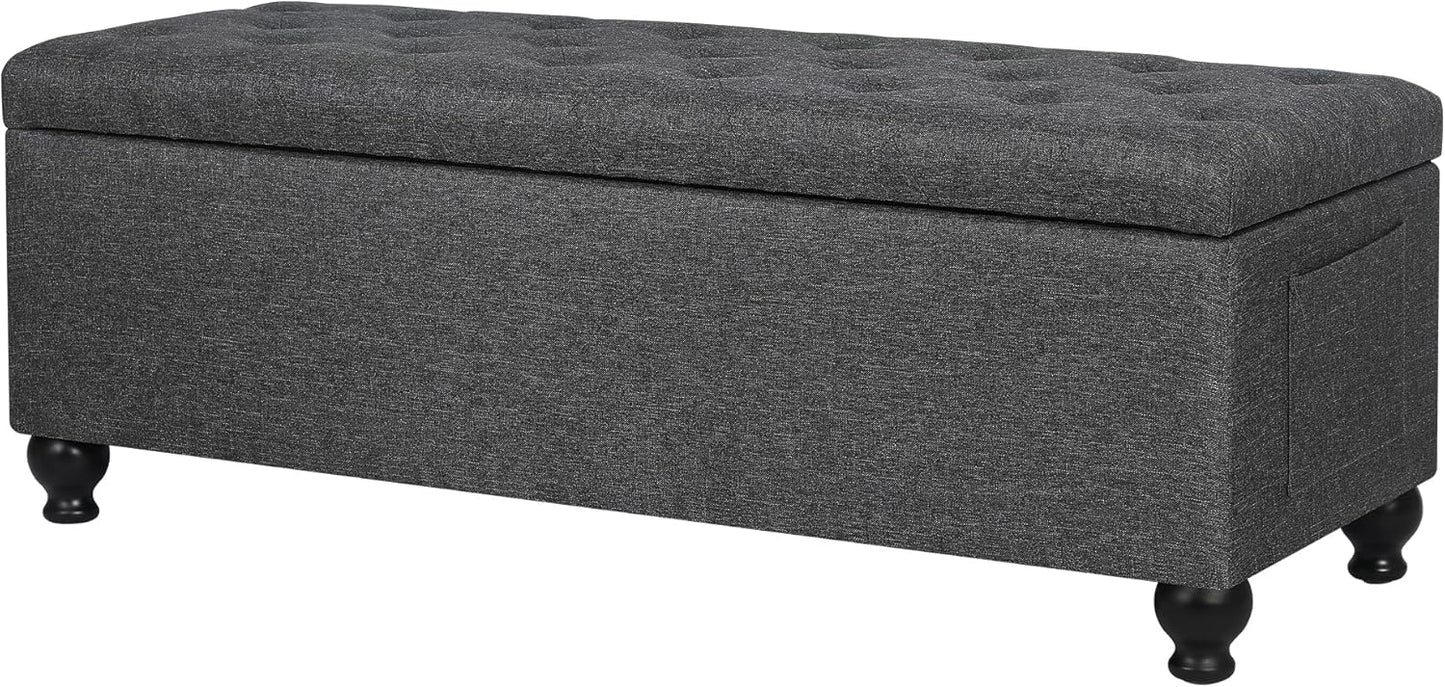 Storage Ottoman Bench 46 Inch Ottoman Bench with Storage Fabric Tufted Benches for End of Bed, Upholstered Ottomans Benches King Size with Hinged Lid for Living Room Bedroom Dark Grey