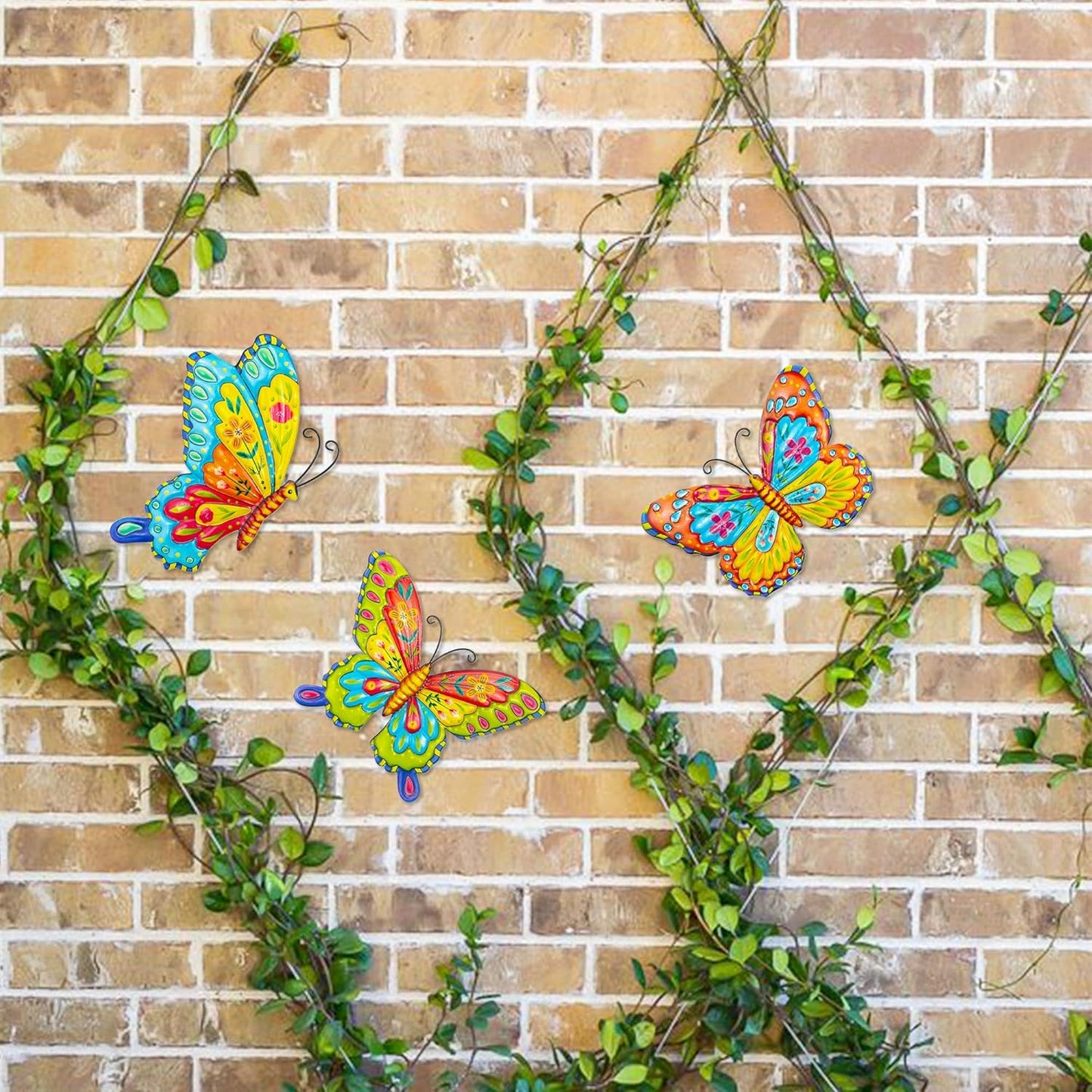 J-Fly Metal Butterfly Wall Decorations Garden Decor Room Decor, Lawn Ornaments Ladybugs Live- 3 Pieces, Outdoor Garden Yard Decor for Home and Office Decoration
