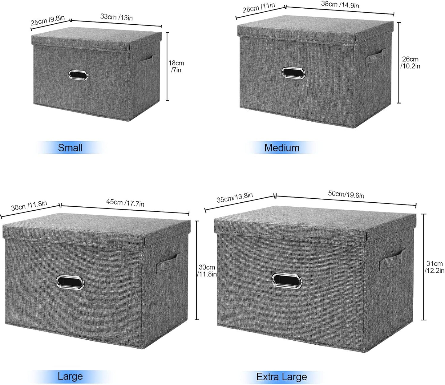 Large Linen Fabric Foldable Storage Bins with Removable Lid and Handles, Washable Storage Box Organizer Containers Baskets Cube with Cover for Bedroom,Office(Cream, Small)