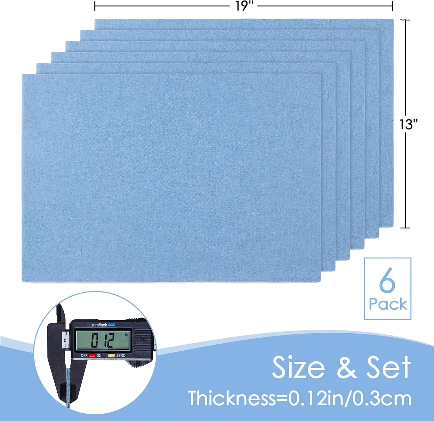 MANSPHIL Light Blue Placemats Set of 6 Double Layer Faux Linen Table Place Mats Heat Resistant Washable Cotton Cloth for Dining Kitchen - 13x19 Inch