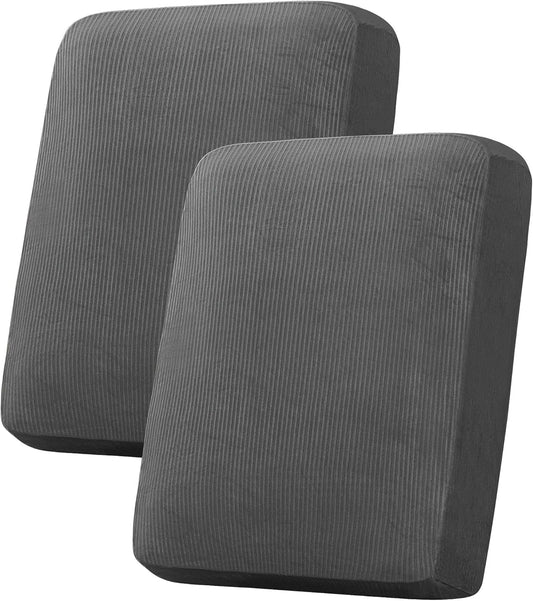 H.VERSAILTEX Velvet Stretch Couch Cushion Cover Plush Cushion Slipcover for Chair Loveseat Sofa Cushion Furniture Protector Seat Cushion Sofa Cover (2 Piece Medium Sofa Cushion Covers, Grey Striped)