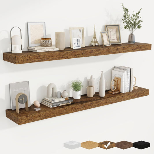 fuqing Floating Shelves for Wall, Bathroom Shelf Wall Mounted for Storage, Shelves with Invisible Bracket for Bedroom, Kitchen, Living Room, Farmhouse Small Book Shelf, 55 Inch Set of 2, Rustic Brown