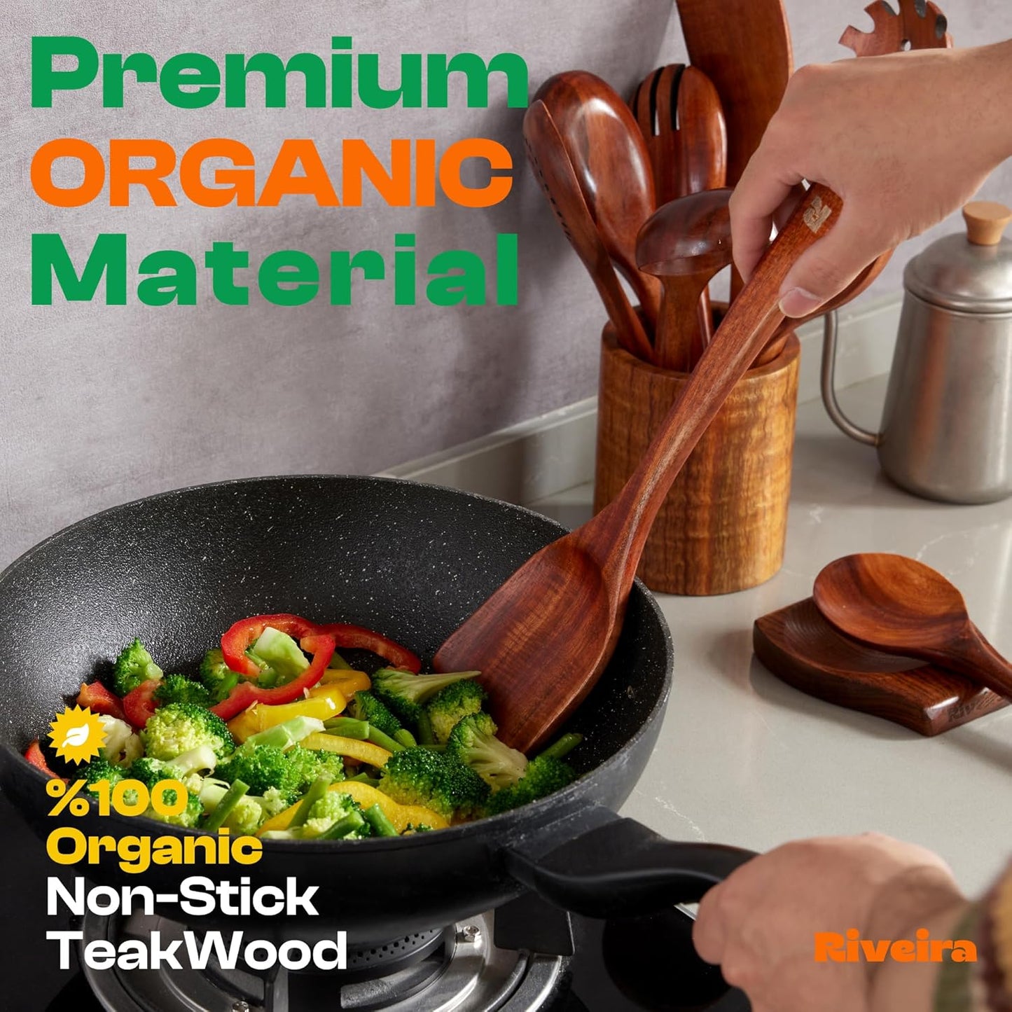 Riveira's 6-Piece Dark Brown Wooden Spoons for Cooking - Elegant Kitchen Essentials/Kitchen Utensils Set for Every Culinary Need Spatula